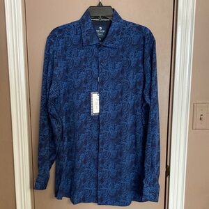 Tom Blaine Performance Paisley Blue Dress Shirt Size XL NWT
